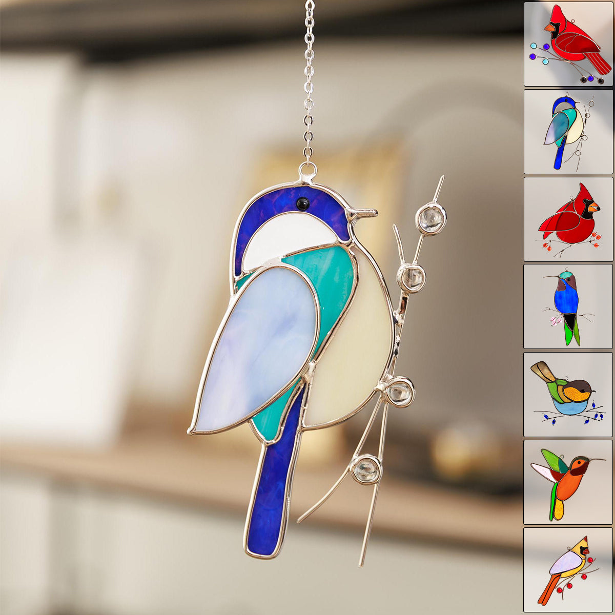 Stained Glass Humming Birds Suncatcher - Gift For Bird Lovers