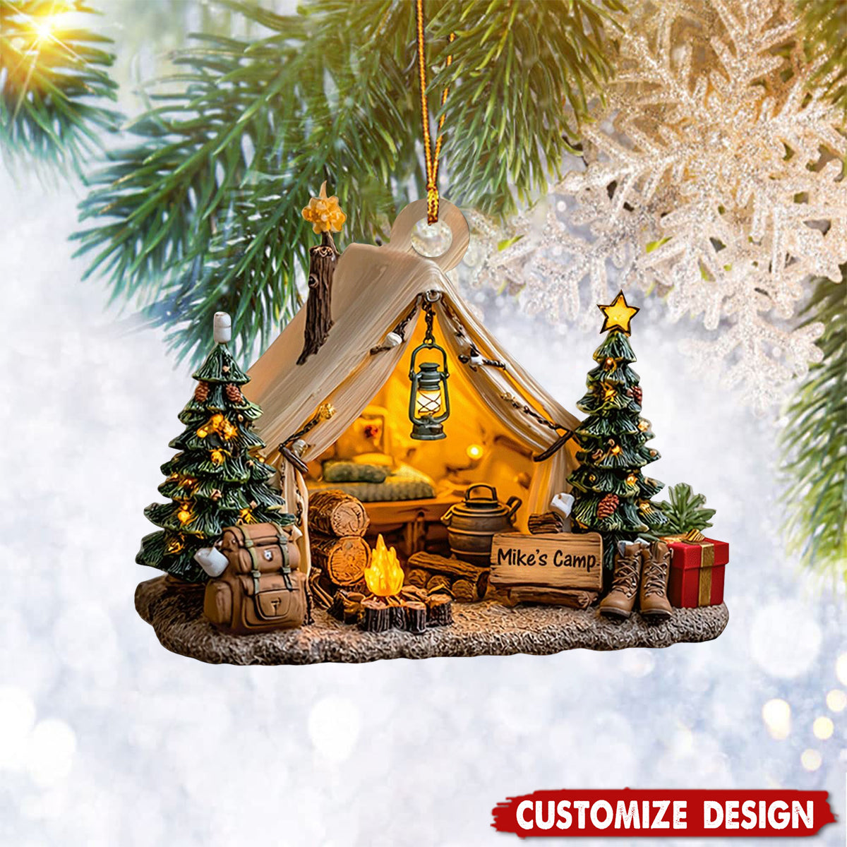 Personalized Camping Christmas Ornament 2025 – Custom Name Tent Holiday Decor Gift for Campers, Hikers and Outdoor Lovers,2D Flat Onament
