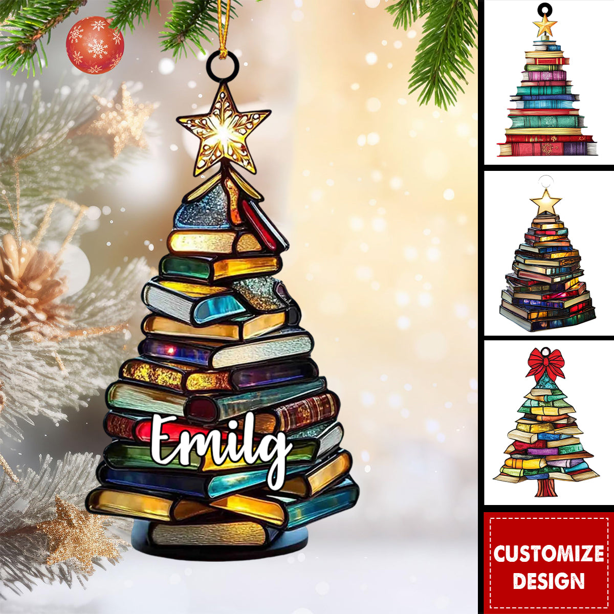 Book Tree Christmas Personalized Acrylic Ornament - Gift For Reading Lovers