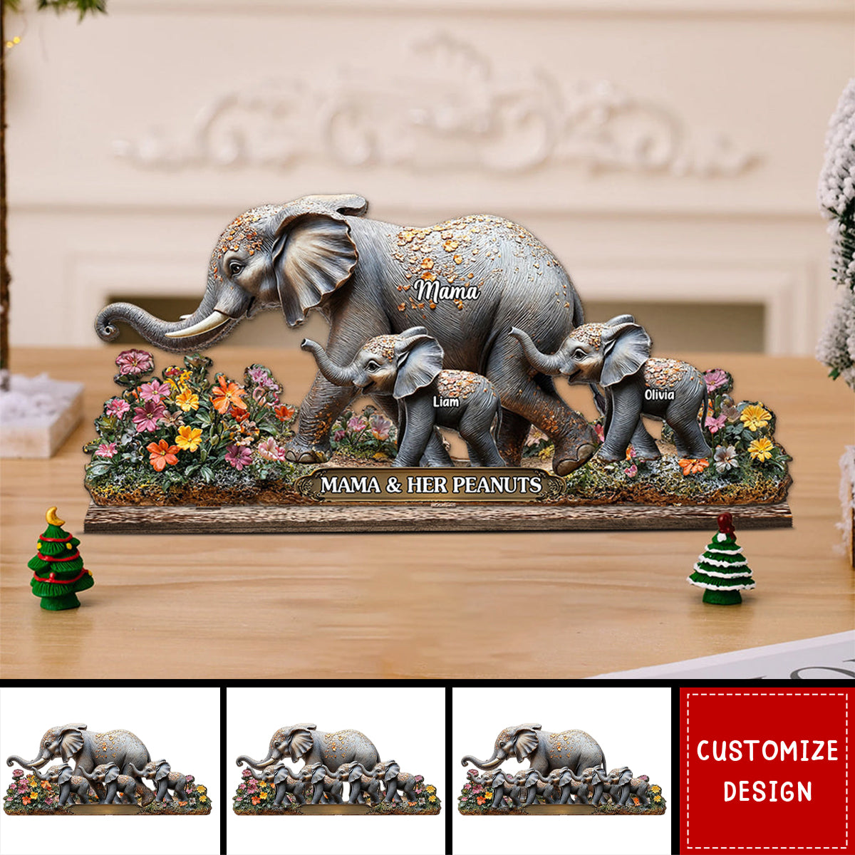 Mama And Her Peanuts - Personalized Elephant 1 Layered Big Freestanding