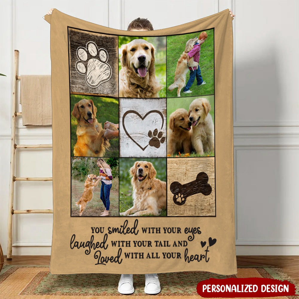 Personalized Memorial Custom Photo Puppy Pet Dog Loss Gift You Smiled With Your Eyes Blanket