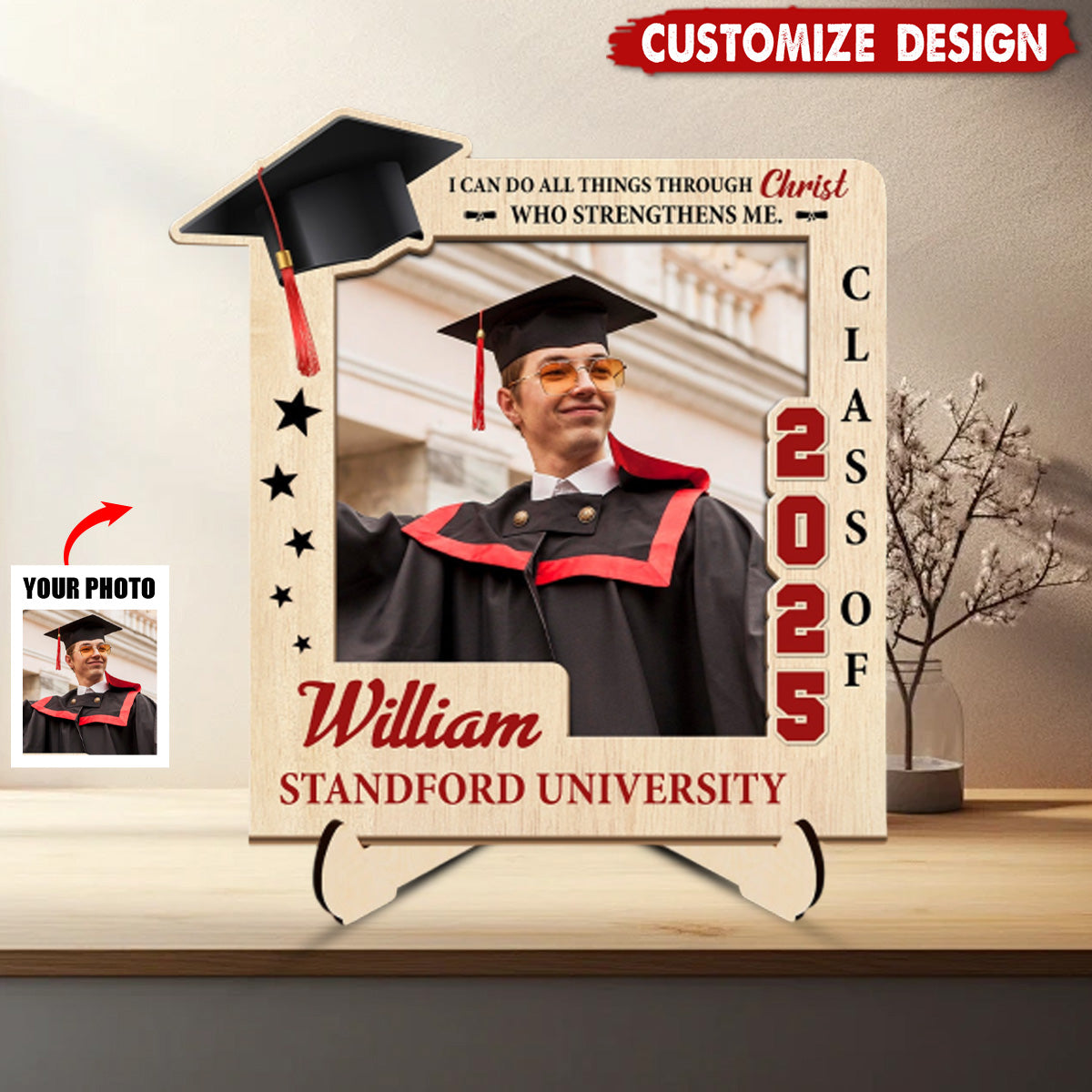 I Can Do All Things Through Christ  - Personalized 2-Layered Graduation Wooden Plaque