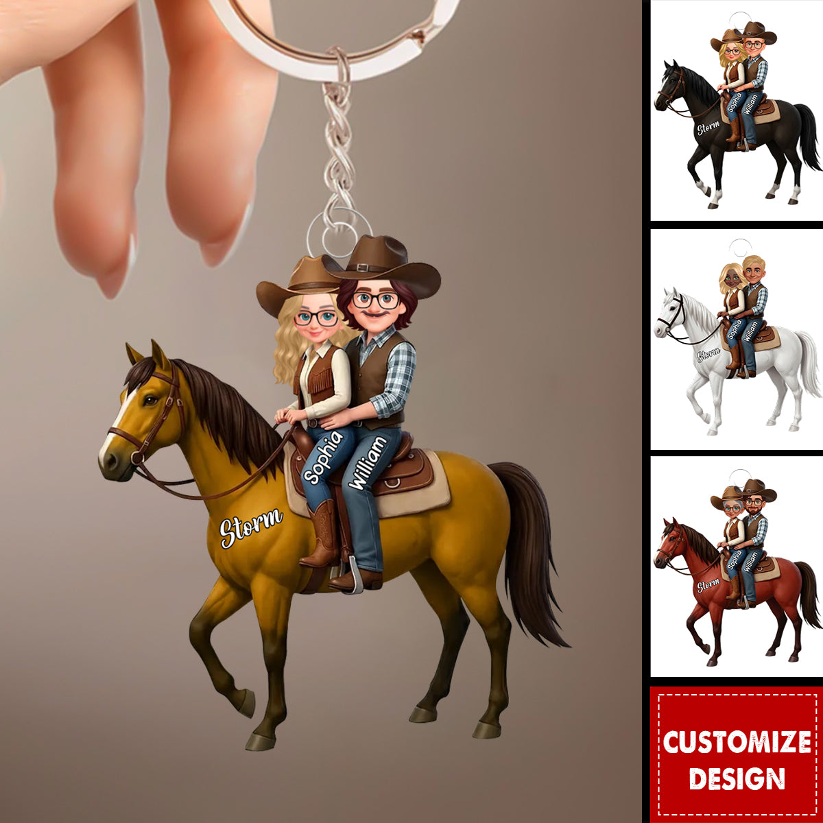 Personalized Couple And Their Horse  Acrylic Keychain - Gift For Couple, For Horse Lovers