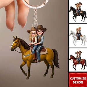 Personalized Couple And Their Horse  Acrylic Keychain - Gift For Couple, For Horse Lovers