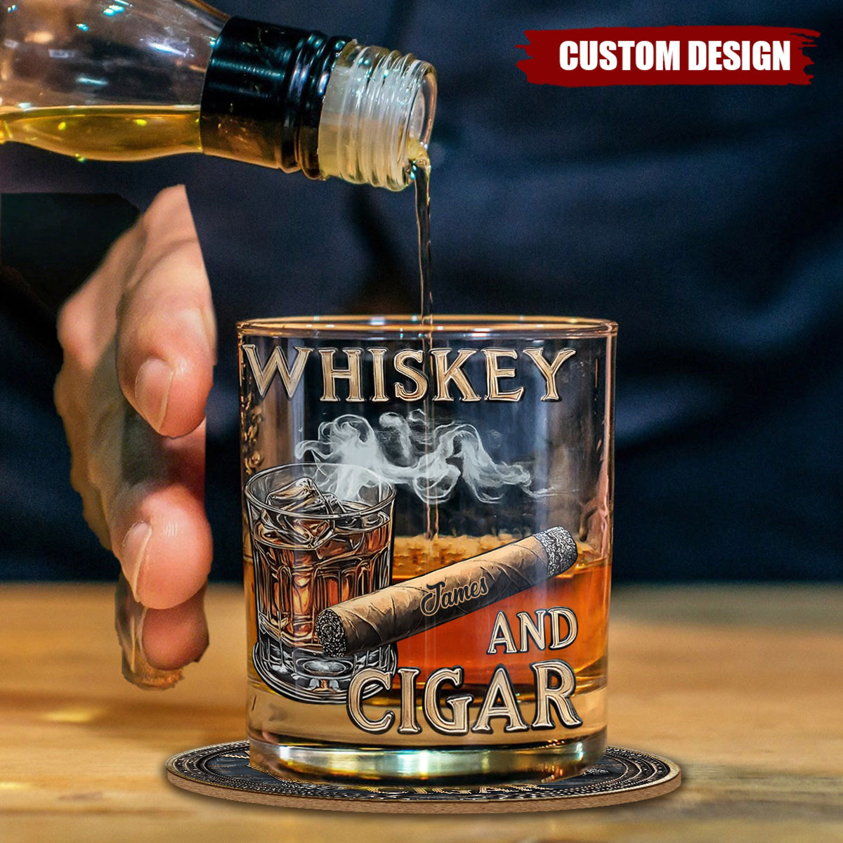 Whiskey And Cigar - Personalized Whisky Glass