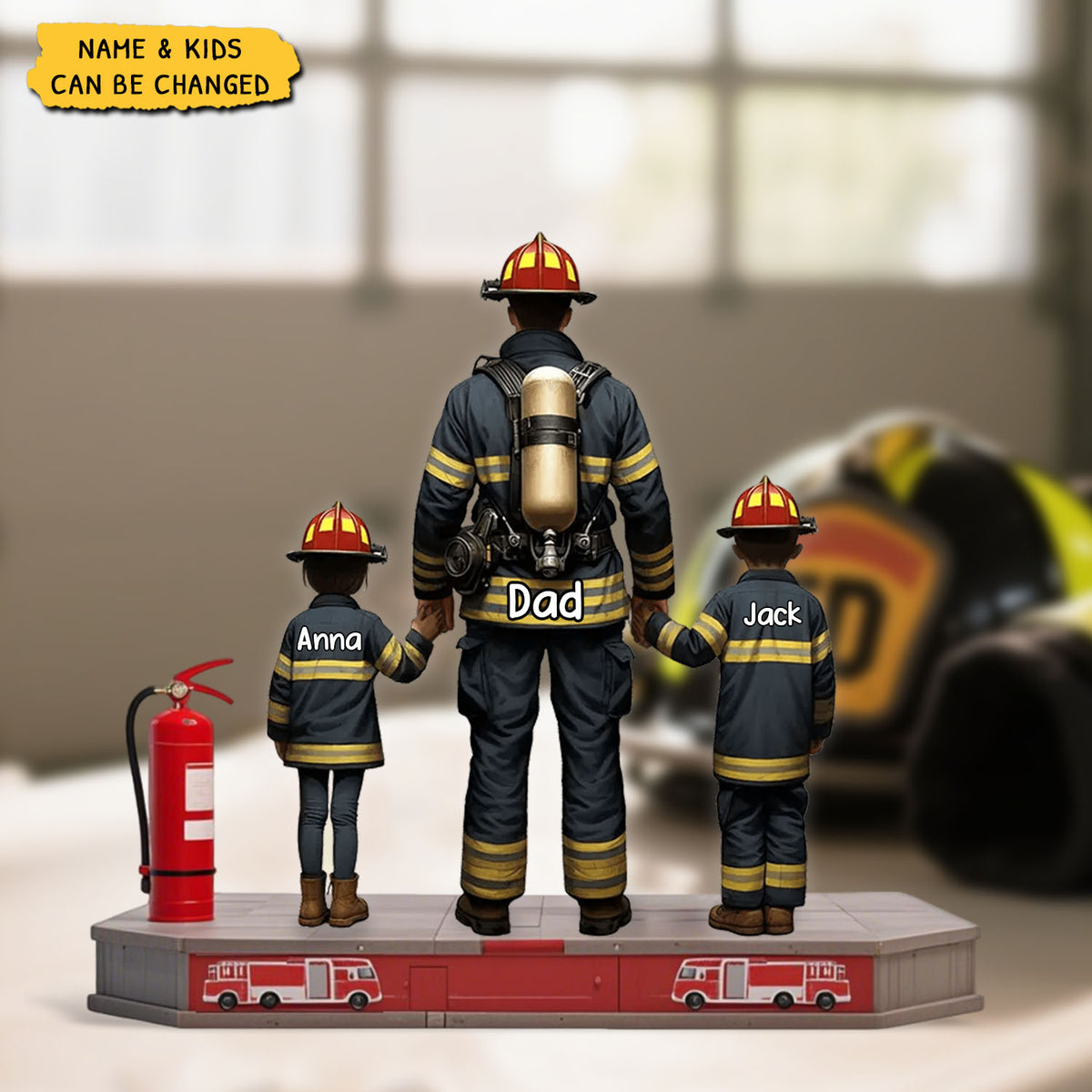 Firefighter Dad And Kids - Personalized Acrylic Plaque, Father's Day Gift for Dad, Gift for Husband