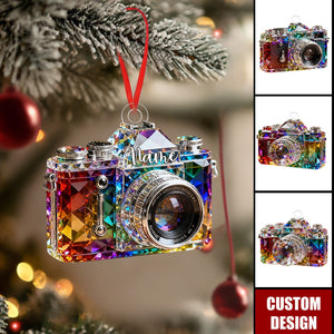 Personalized camera-themed colorful crystal ornaments