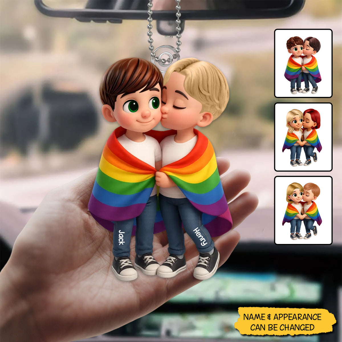 Pride Month LGBT Couple Love Is Love Personalized Acrylic Car Hanger, Gift For Couple