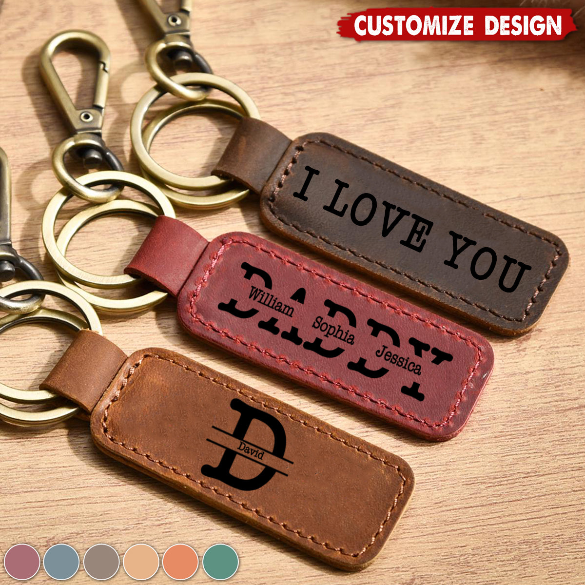 Personalized Dad Leather Keychain-Gift for Dad