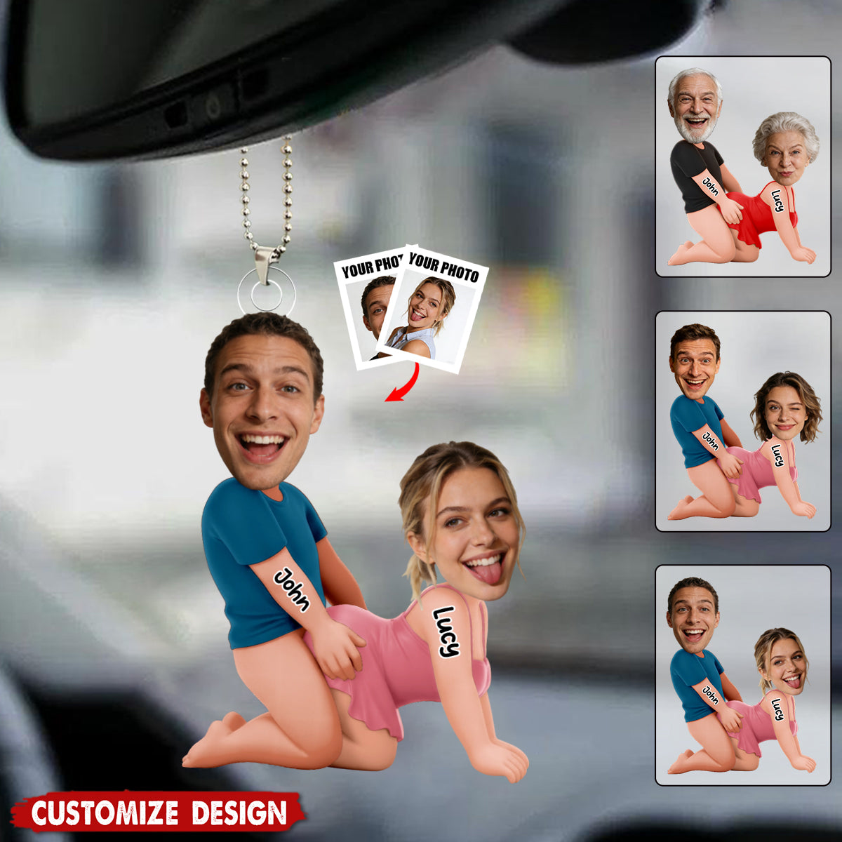 Naughty Personalized Photo Acrylic Car Ornament - Gifts For Couple