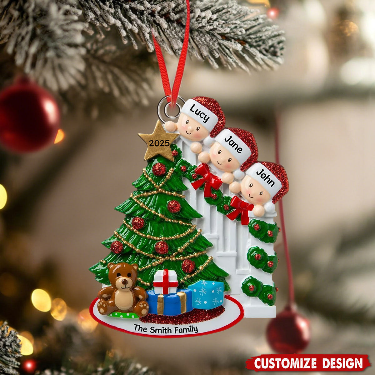 Peeking Family Personalized Flat Acrylic Christmas Tree Ornaments