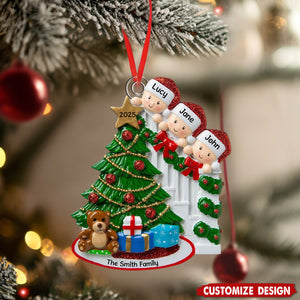 Peeking Family Personalized Flat Acrylic Christmas Tree Ornaments