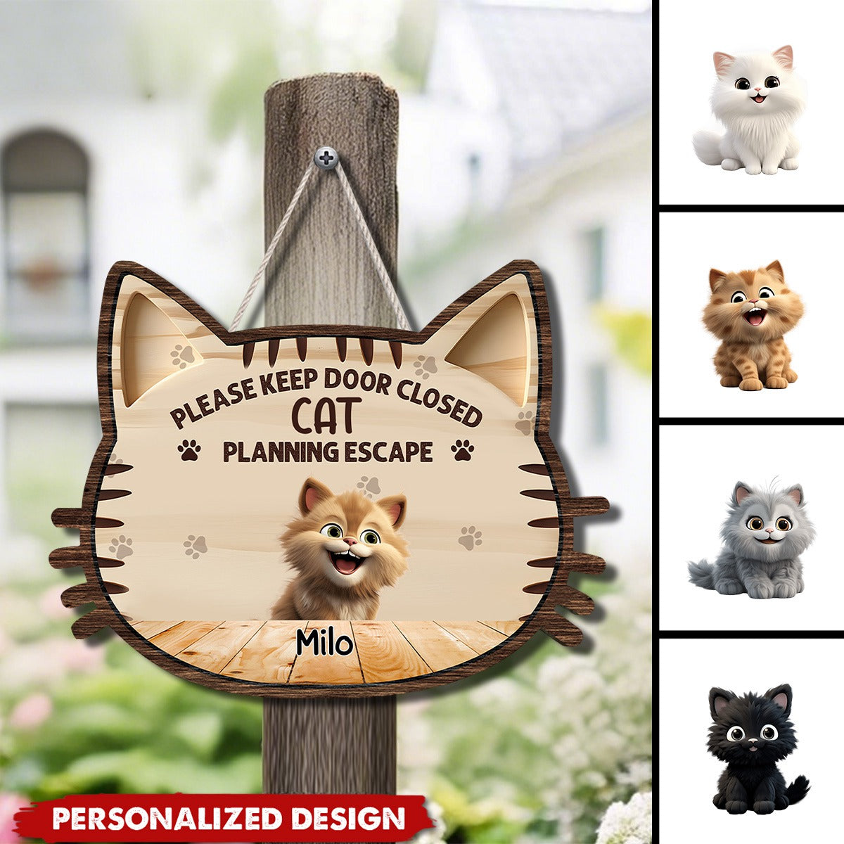 Please Keep Door Close-Personalized Cat Wood Sign
