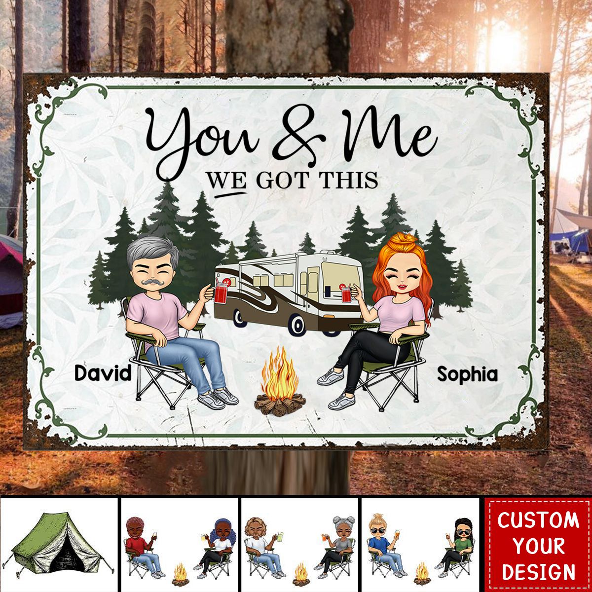 Camping Partners For Life Doll Couple Sitting-Personalized RV Metal Sign-Gift For Camping Lovers