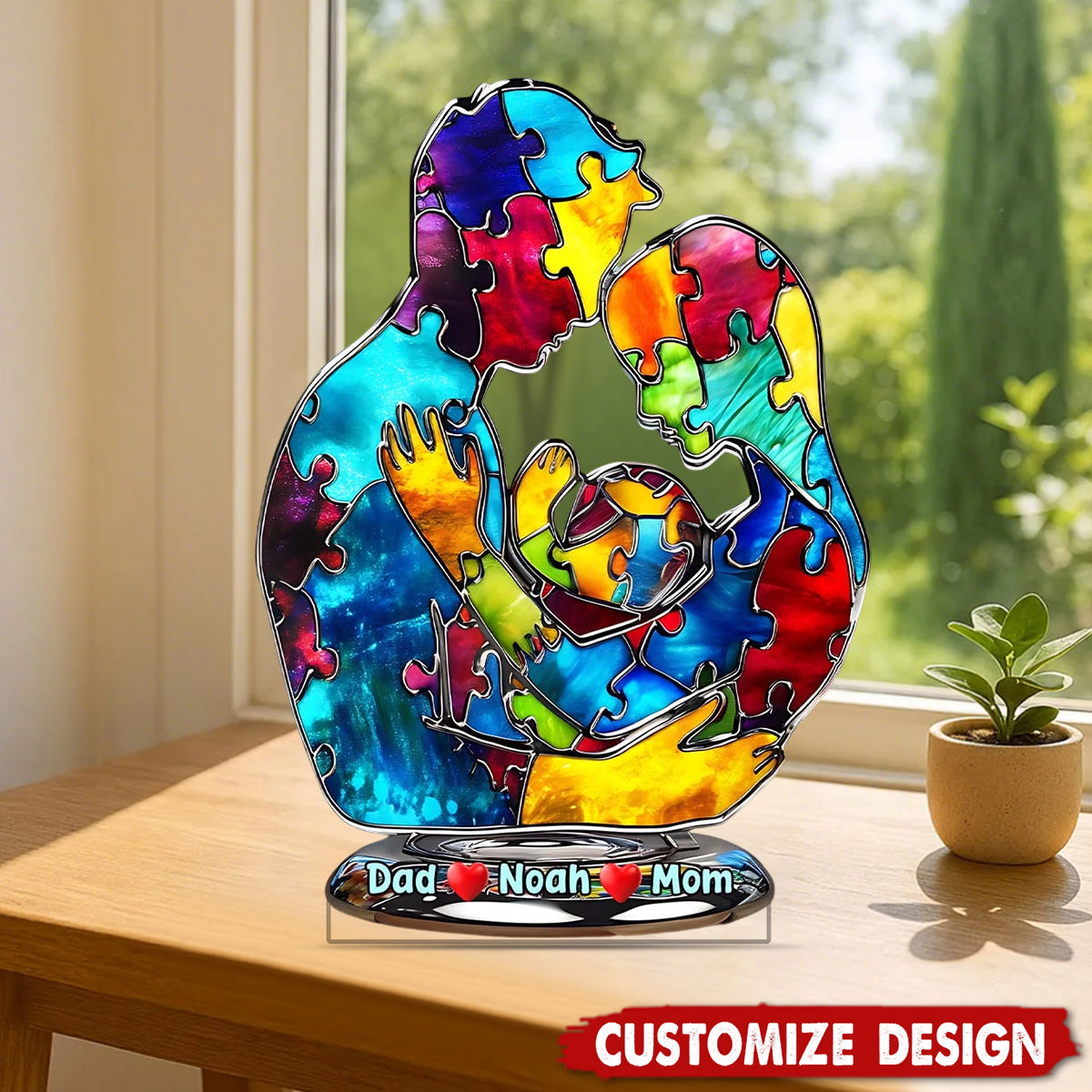 Autism Family Hugging - Personalized Autism Awareness Shaped Acrylic Plaque