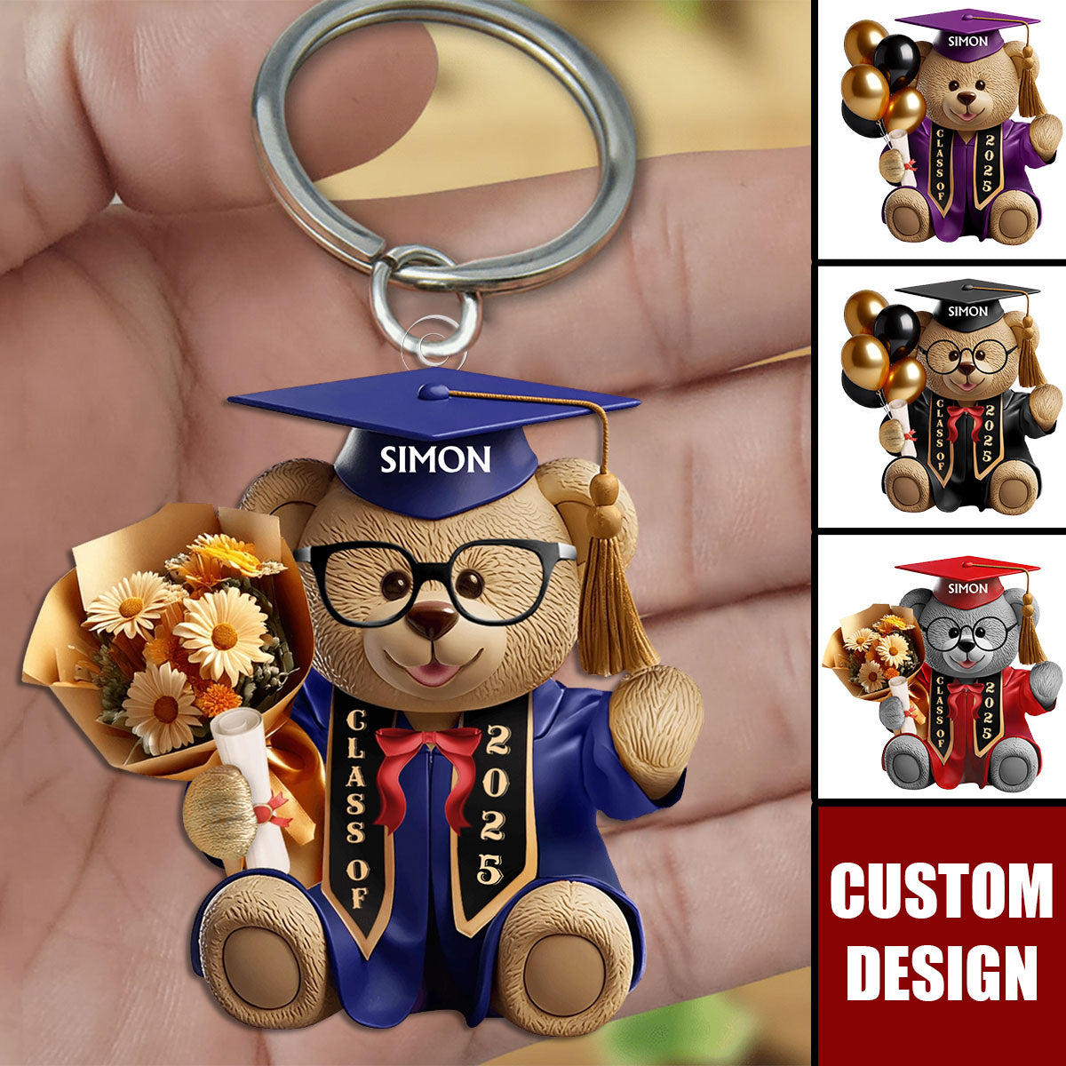 Graduation Bear - Personalized Keychain