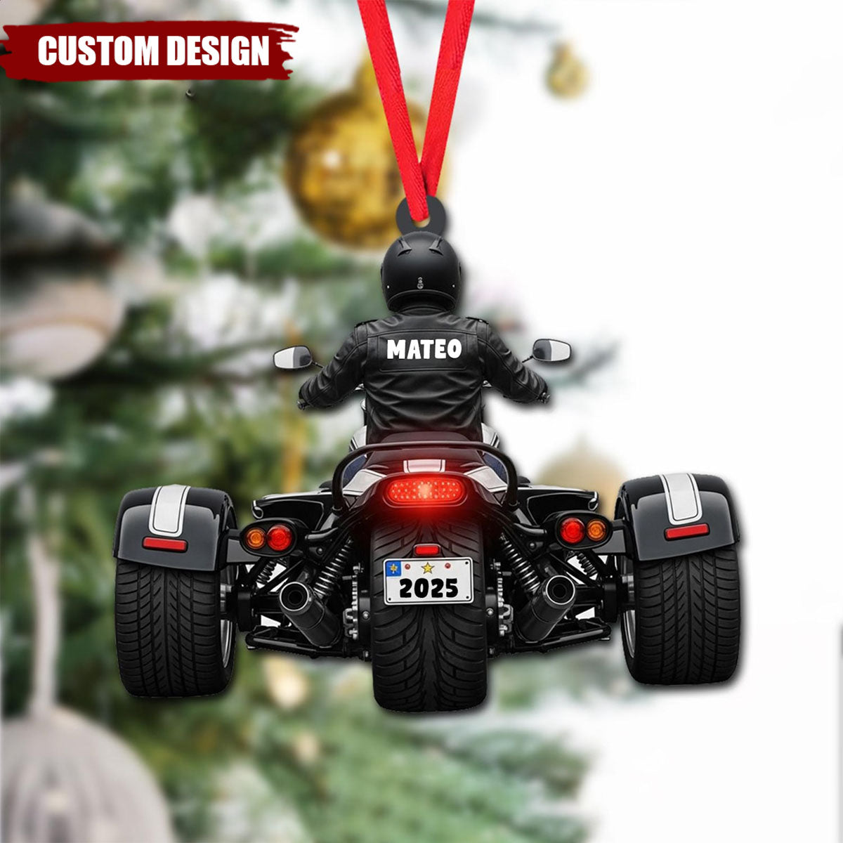 Custom Name Biker Trike Motorcycle Ornament Christmas, Motocycle Custom Trike Tri Glide Ornament, Flat 2D Ornament, Trike Keychain For Him