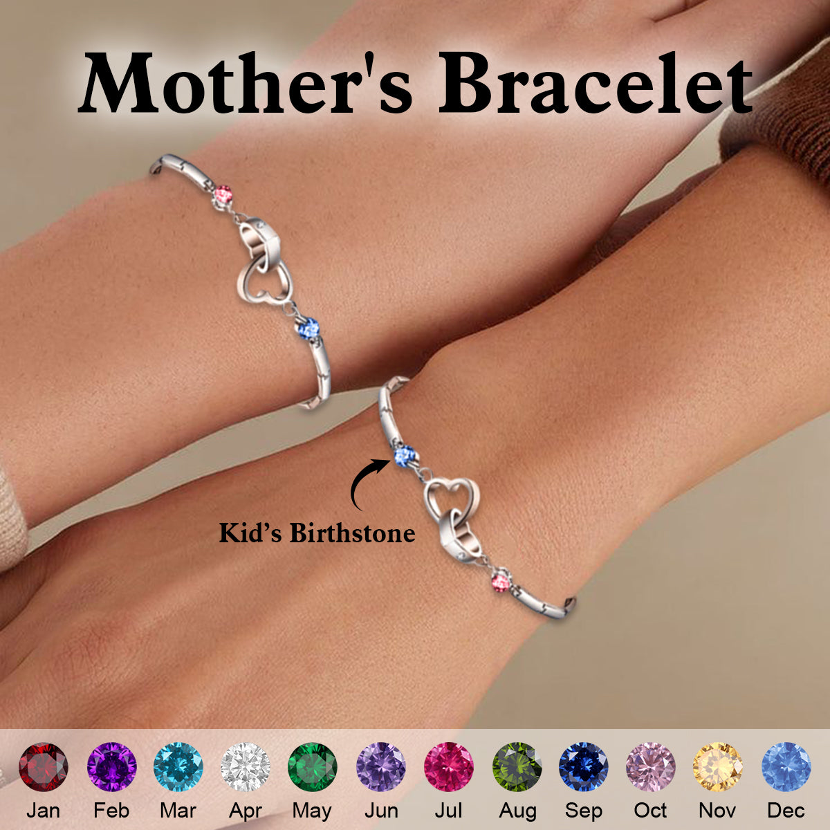 Mother & Daughter Forever Linked Together-Personalized Birthstone Double Heart Bracelet