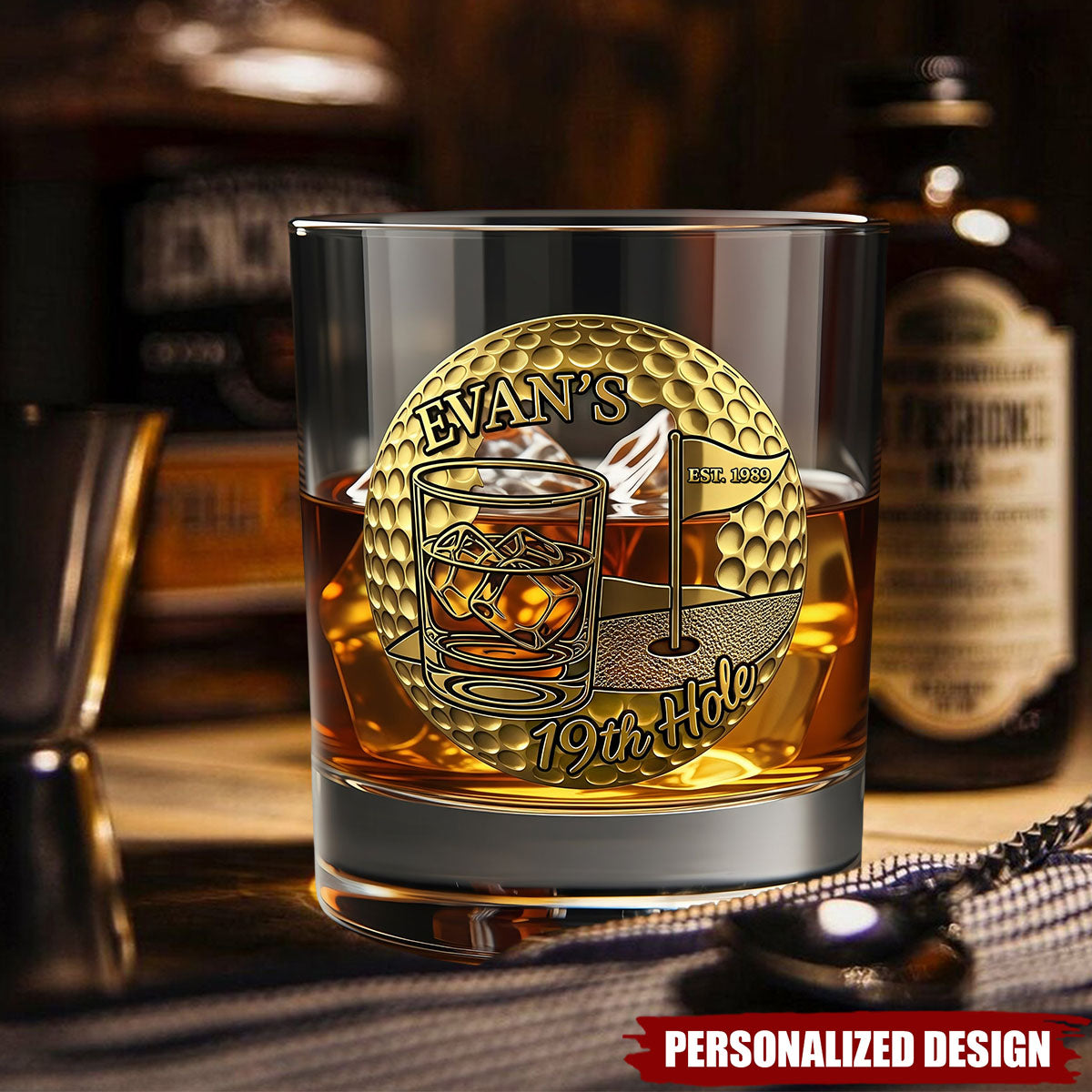 Golf 19th Hole Whiskey Glass, Personalized Gifts For Golfers
