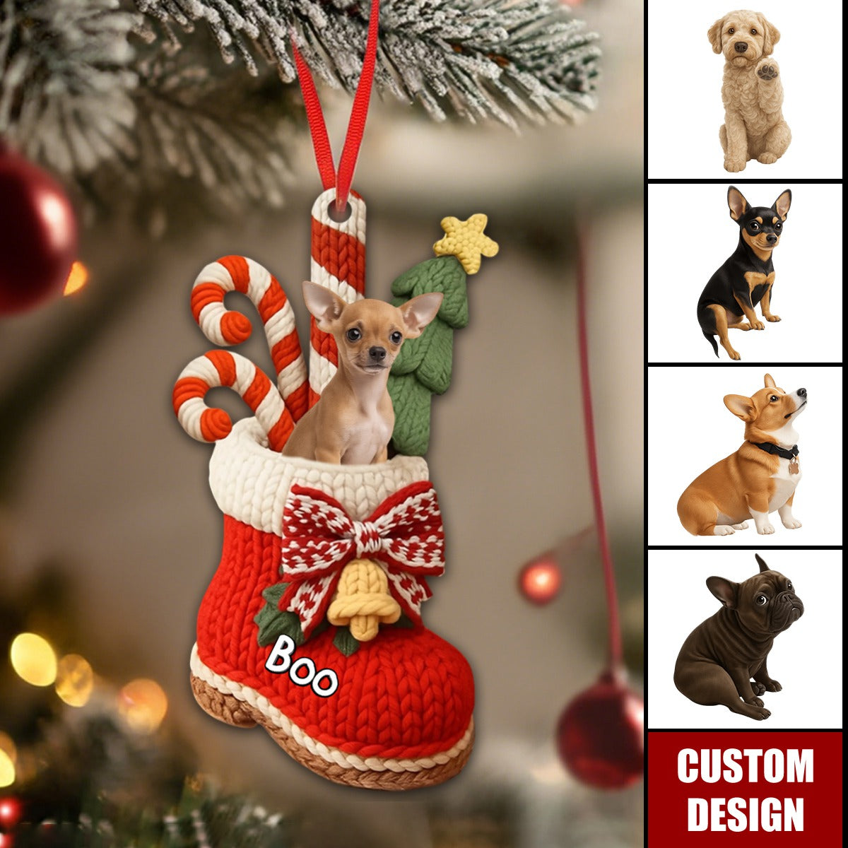 Personalized Dog In Christmas Shoes Ornament- Gift For Dog Lovers