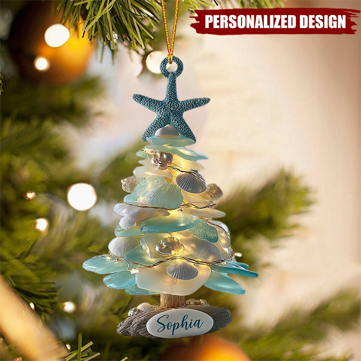 Personalized Sea Glass Christmas Tree Ornament-Holiday Gift For Beach Lovers