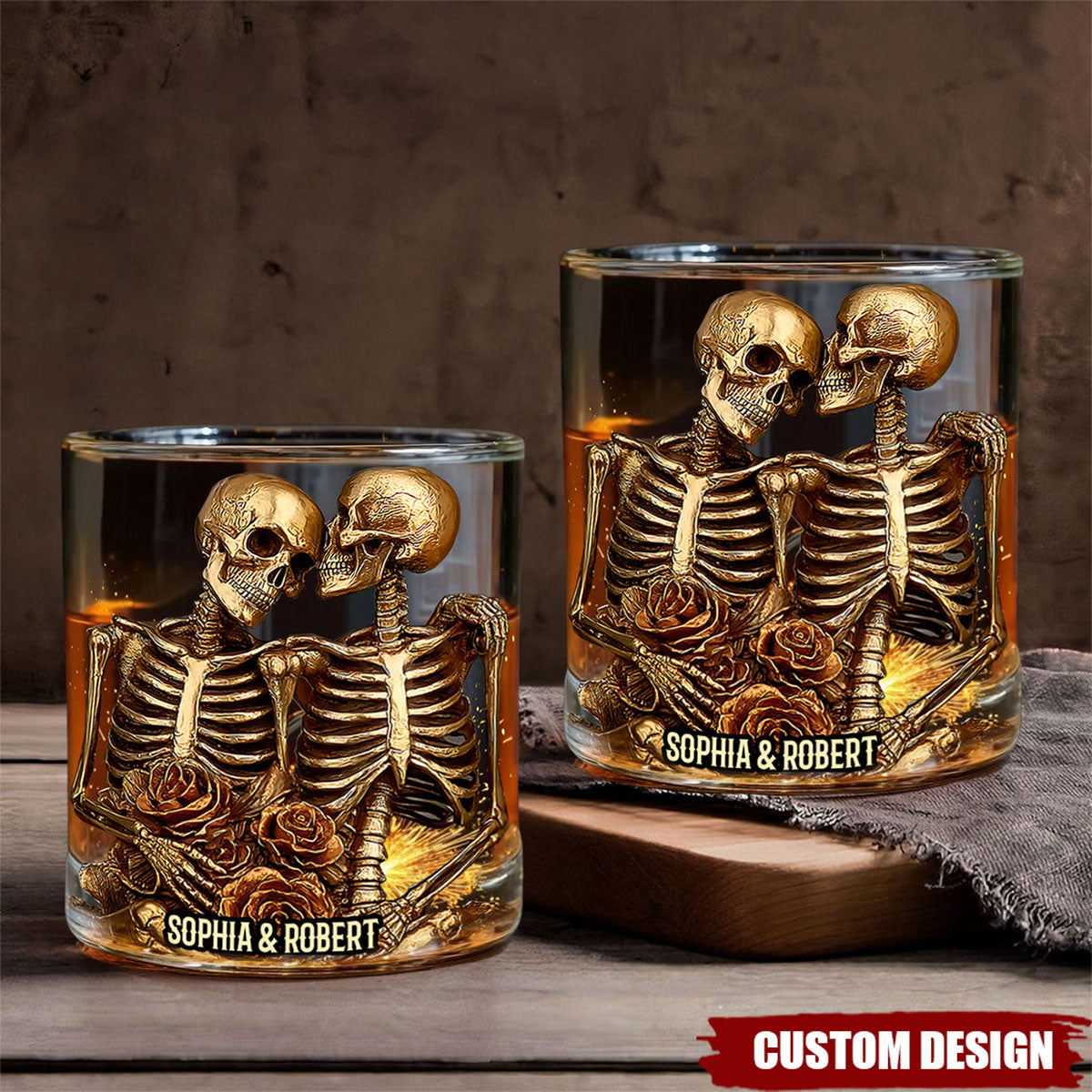 Couple Skeleton - Personalized Skull Whiskey Glass