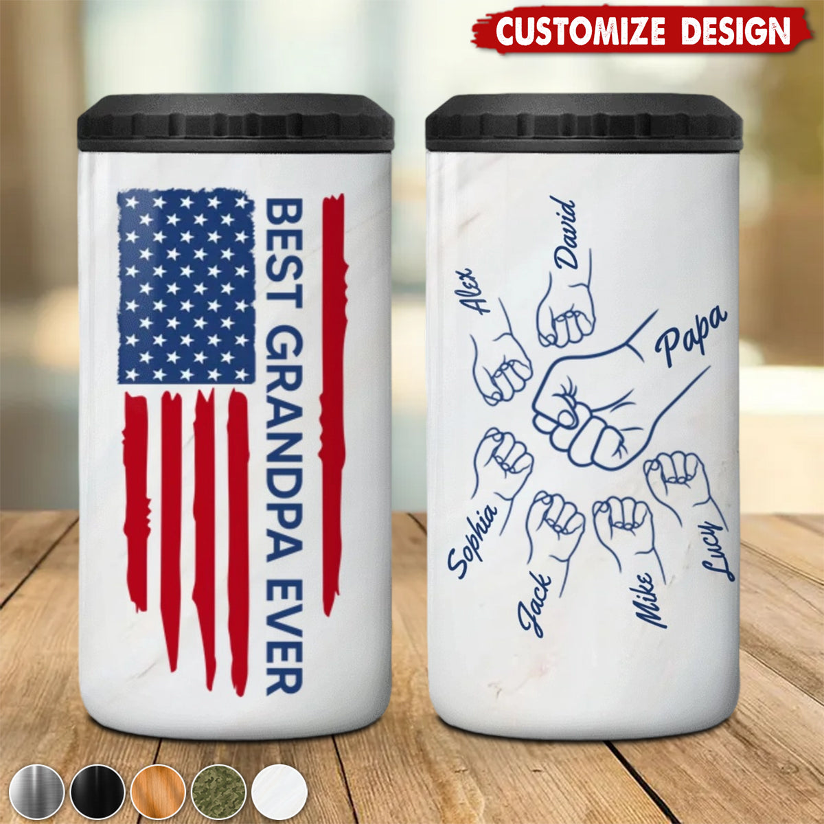 Best Dad Ever Fist Bump Outline Nation Flag - Personalized Can Cooler - Gift For Dad