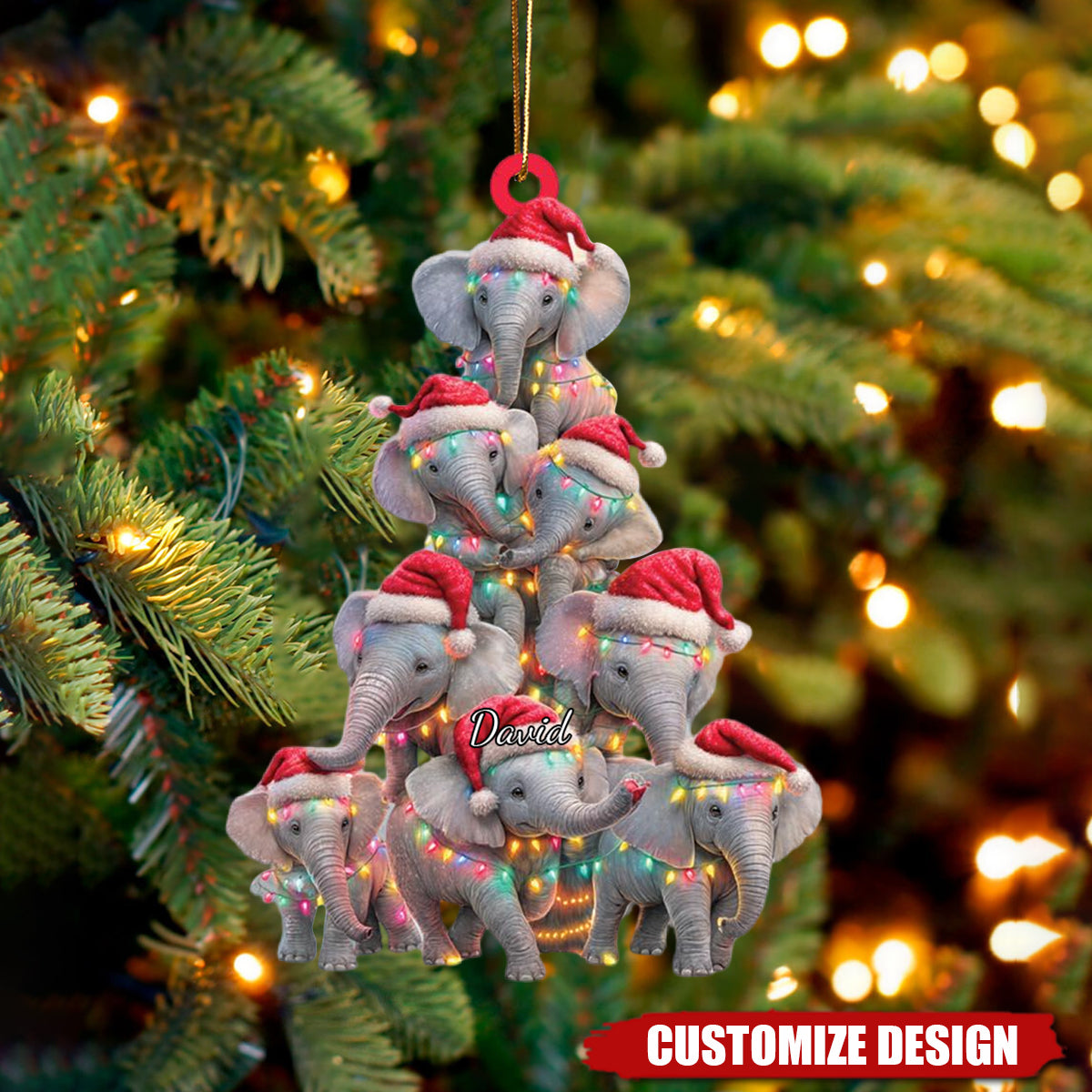 Personalized Cute Elephant Christmas Ornament, Funny Animal Tree Decoration, Wildlife Safari Xmas Decor