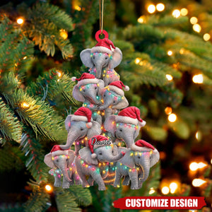 Personalized Cute Elephant Christmas Ornament, Funny Animal Tree Decoration, Wildlife Safari Xmas Decor