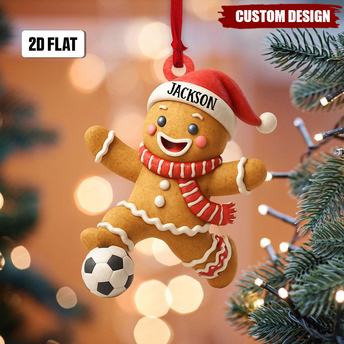 Personalized Soccer Player 2D Flat Ornament, Custom Name Number Soccer Ornament, Soccer Keepsake, Soccer Gingerbread Ornament, Gift for Kids