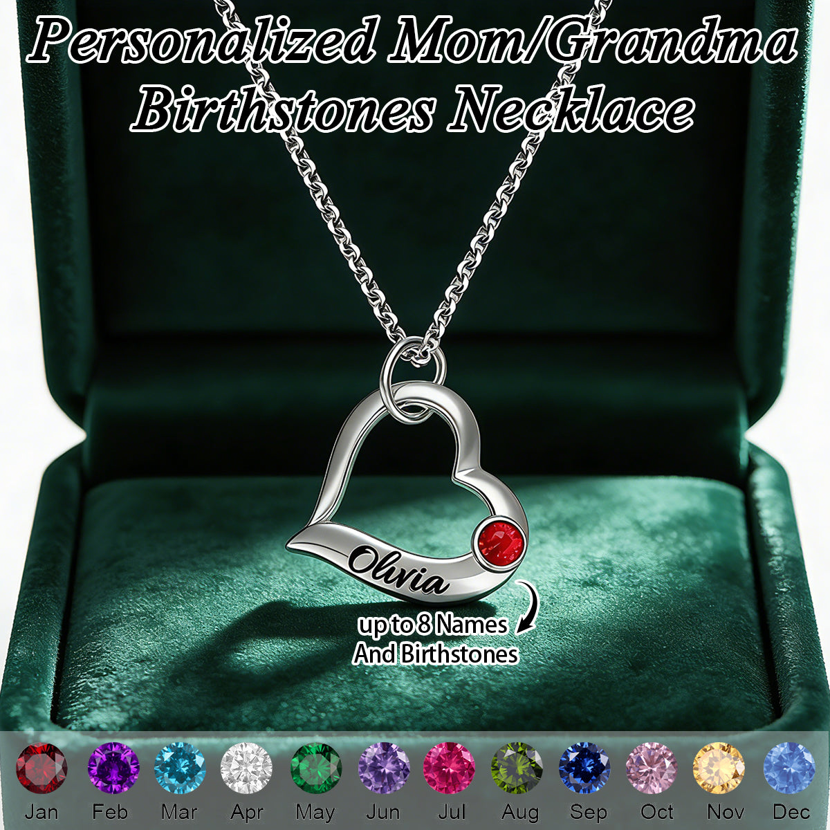 Personalized Hearts Necklace with Birthstone-Mother's Day Gifts