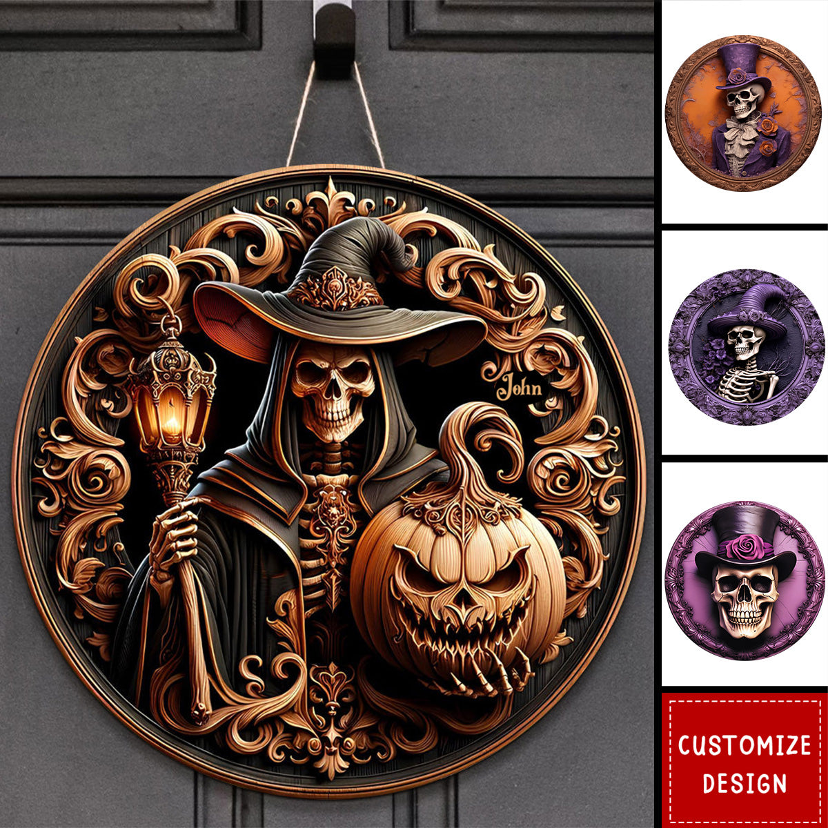 Halloween Skull - Personalized Wood Sign