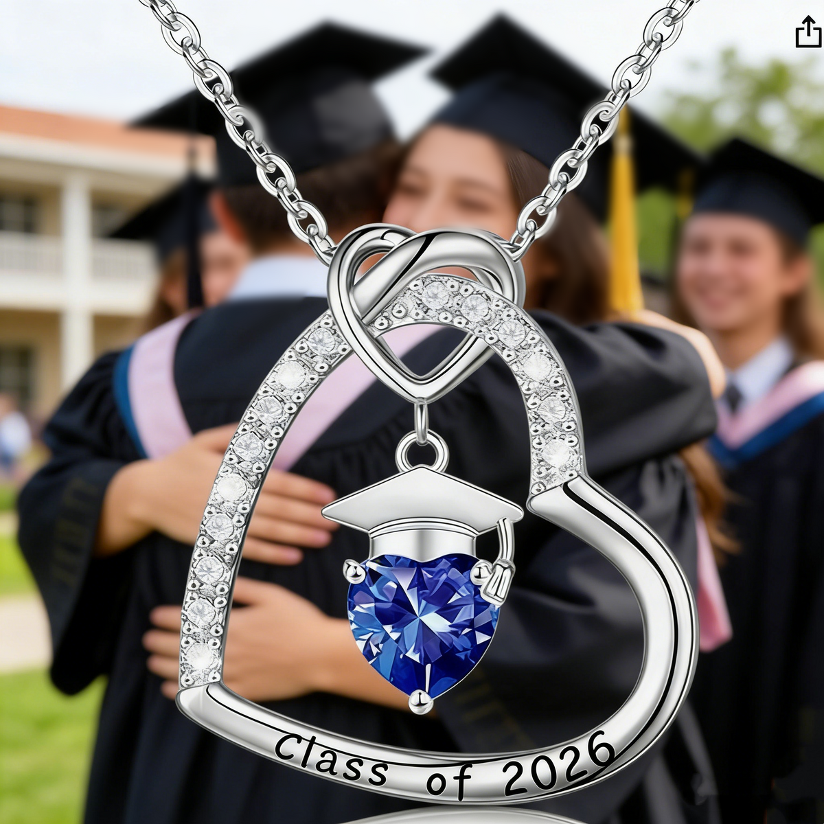 Personalized Graduation Cap Birthstone Heart Necklace
