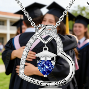 Personalized Graduation Cap Birthstone Heart Necklace