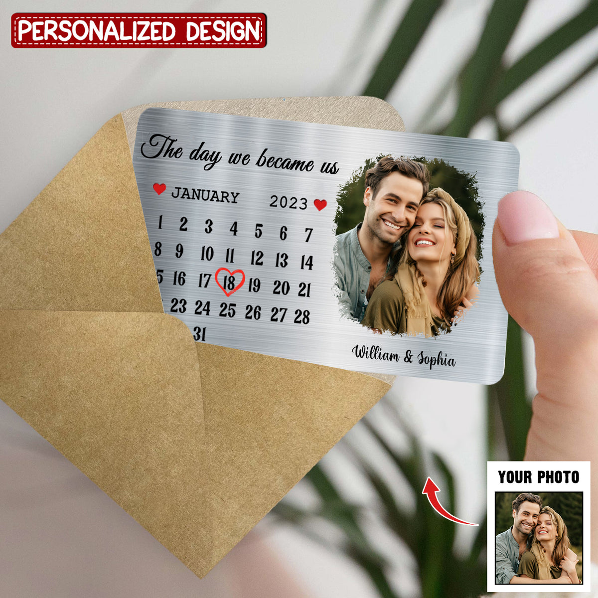 The Day We Became Us - Couple Personalized Stainless Wallet Card - Gift For Husband Wife, Anniversary