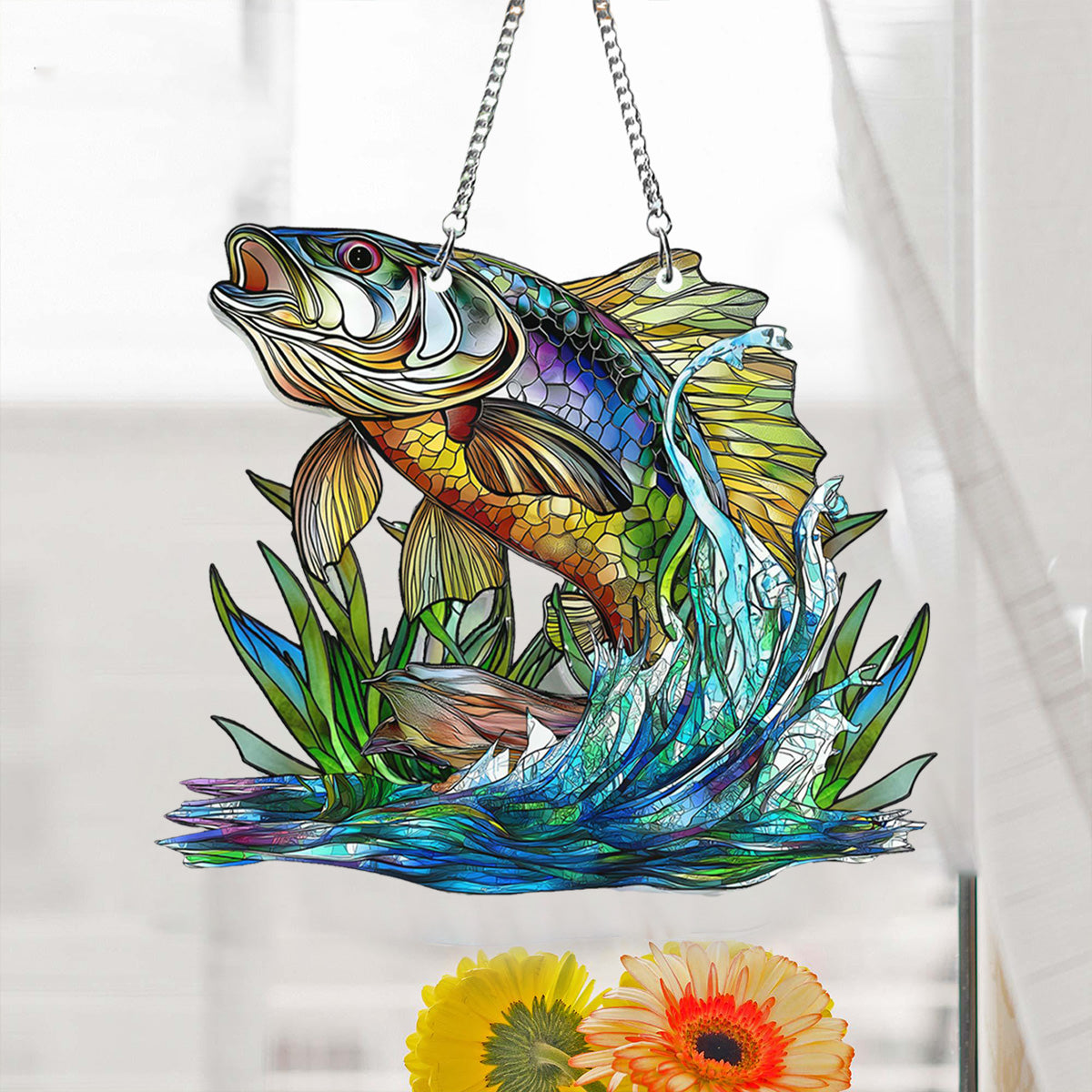 Bass Fish Window Hanging Suncatcher Ornament Gift For Fishing Lover