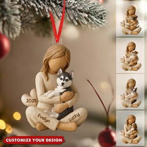 Girl & Her Dog - Personalized Christmas Ornament - Gift For Dog Lover