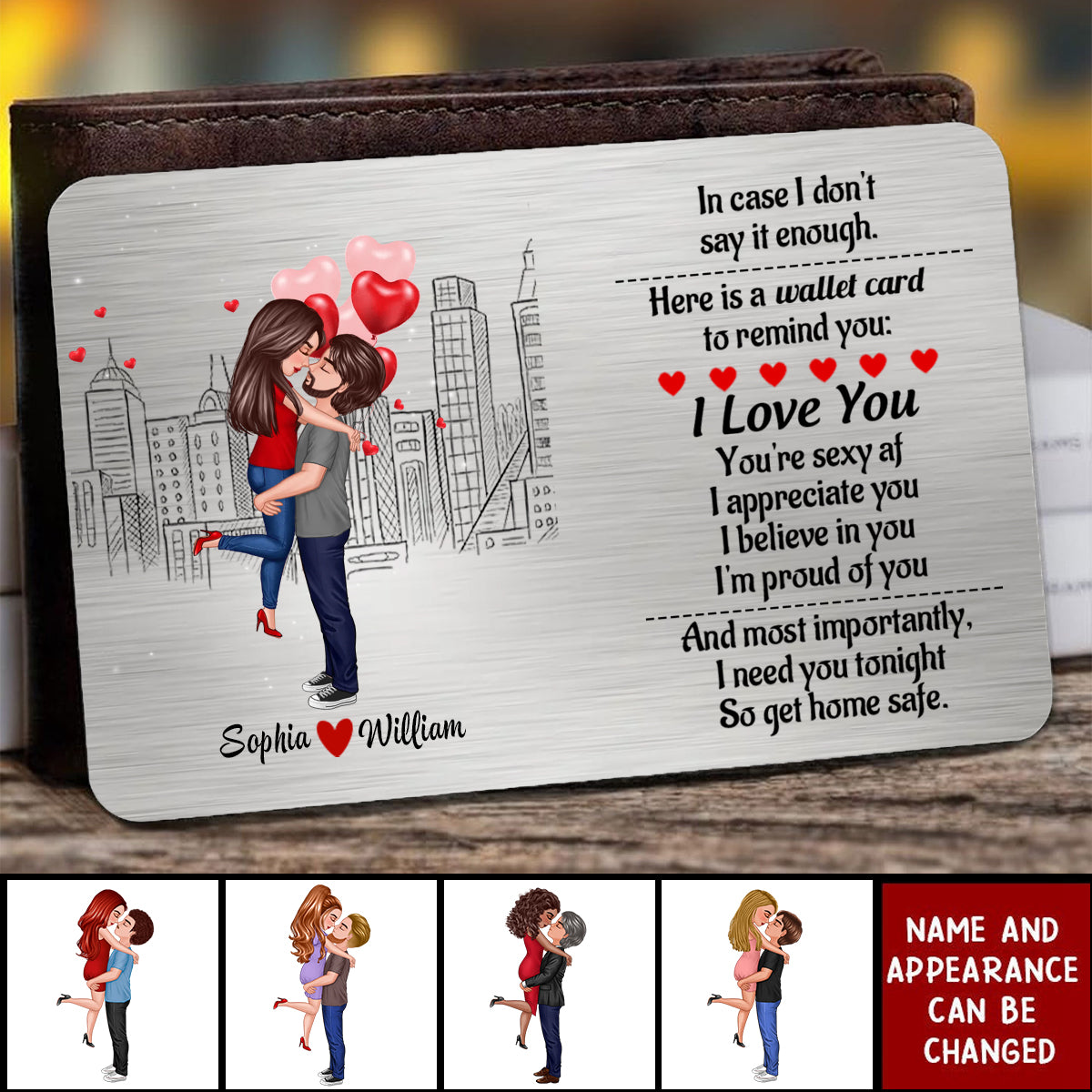 I Need You Tonight So Get Home Safe-Personalized Couple Hugging Stainless Wallet Card-v2