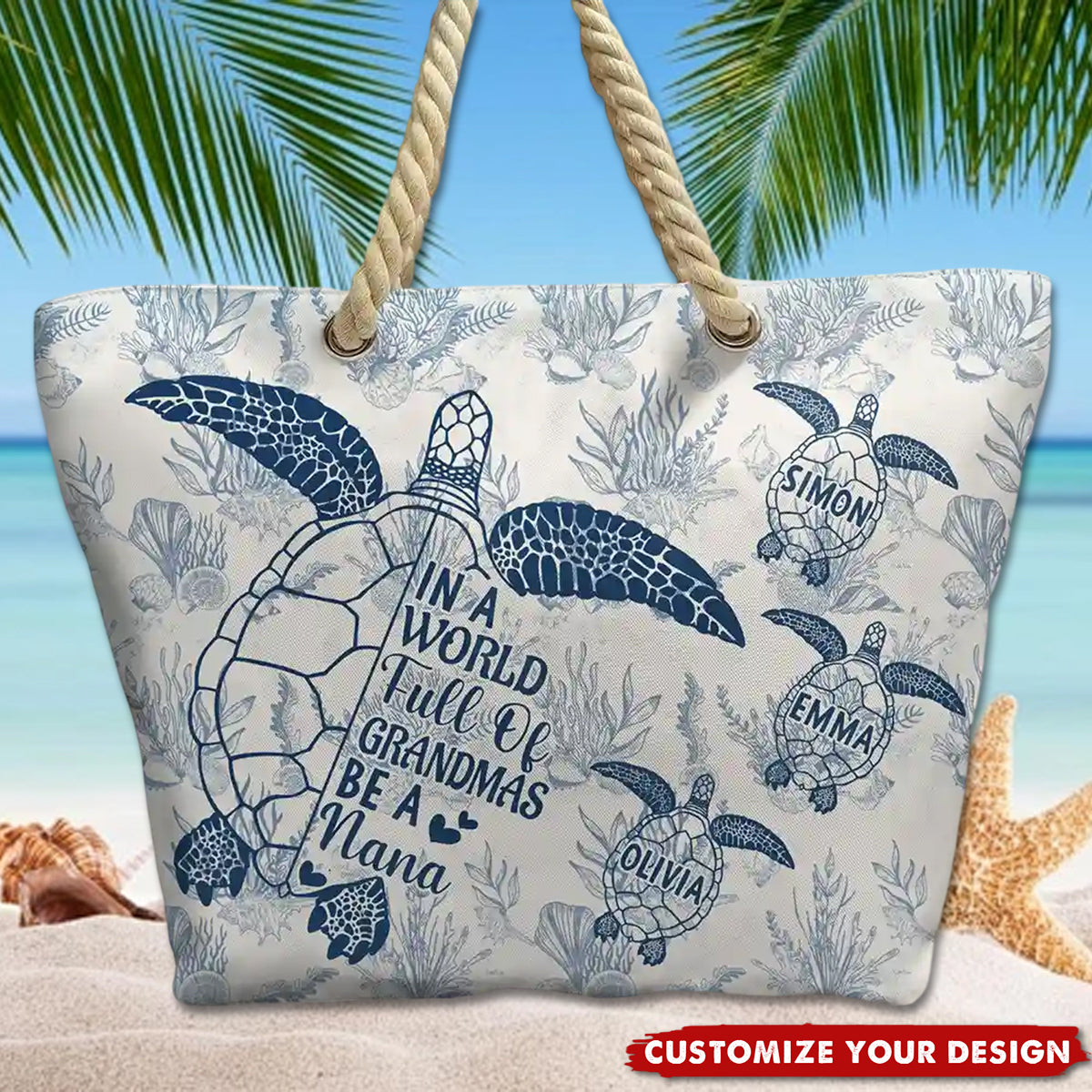 Toile De Jouy World Full Of Grandmas - Personalized Beach Bag