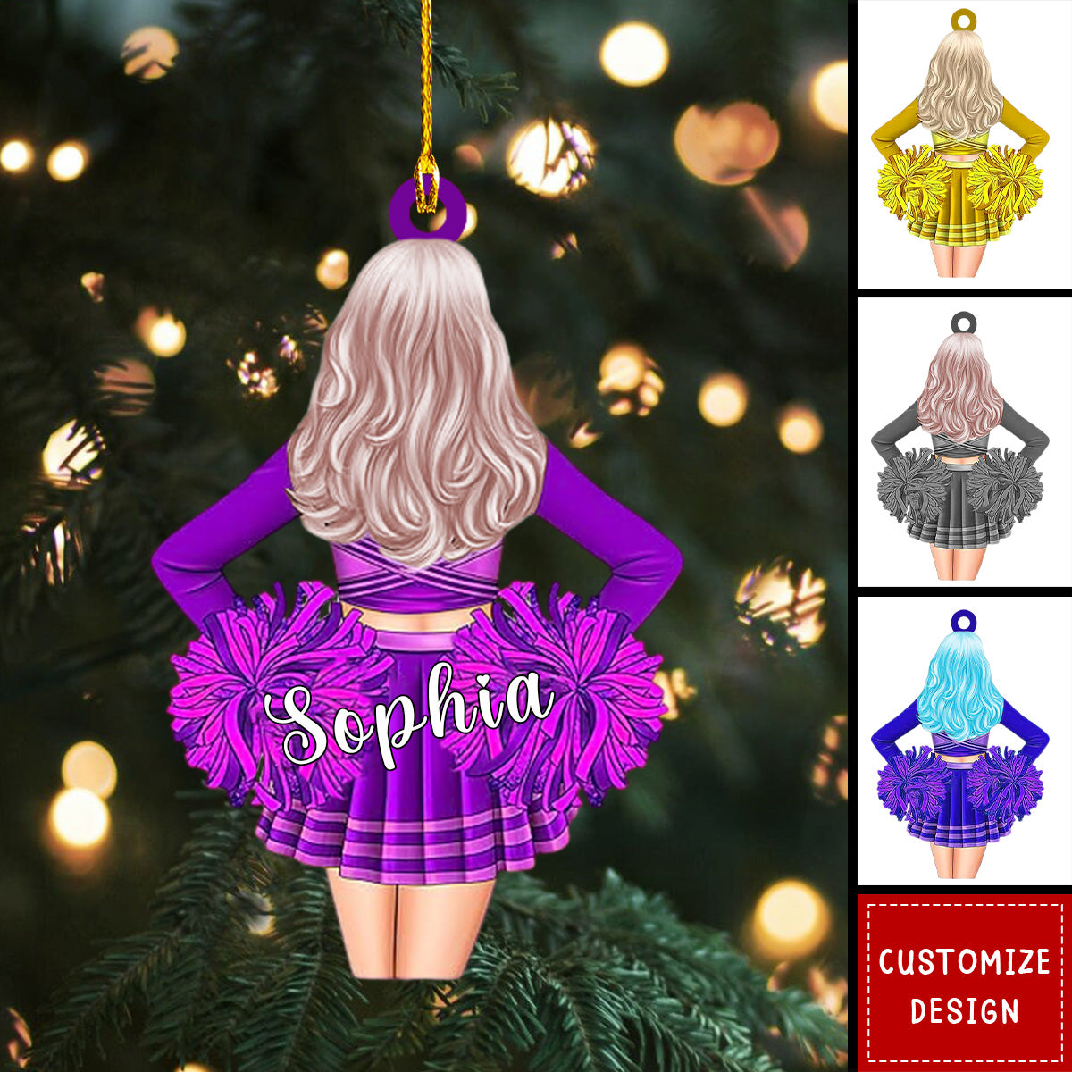 Cheerleading Pom pom Girl Personalized Ornaments