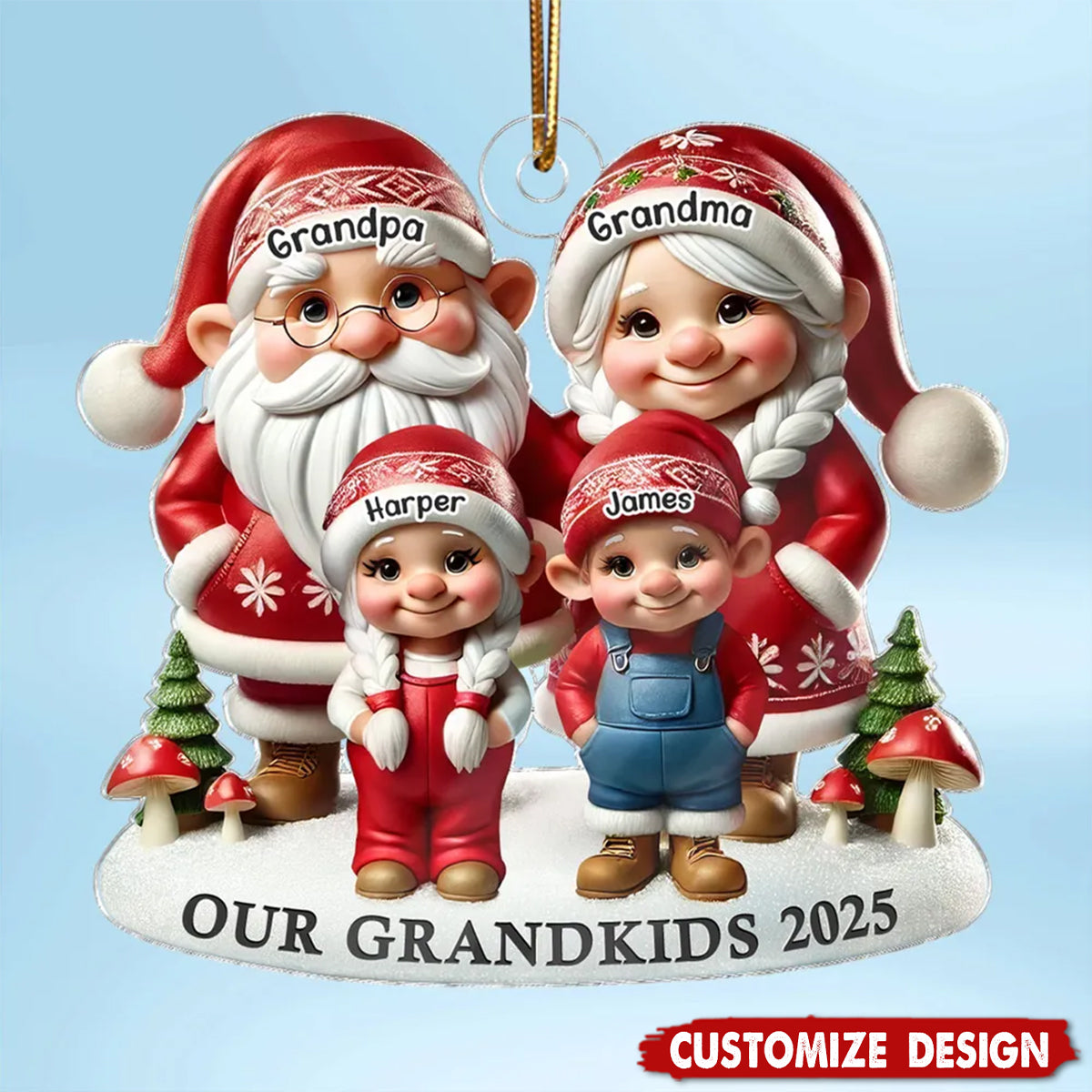 Grandma Grandpa And Grandkids Christmas Personalized Acrylic Ornament