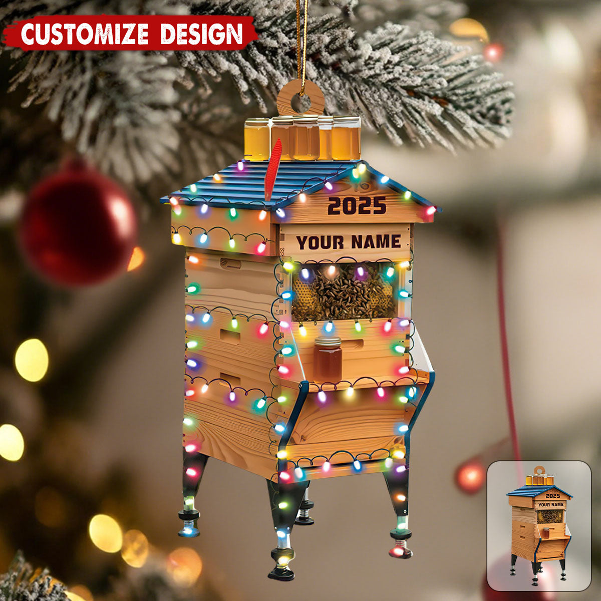 Personalized Beehive Christmas Ornament: Acrylic Ornament, Beekeeper Gifts