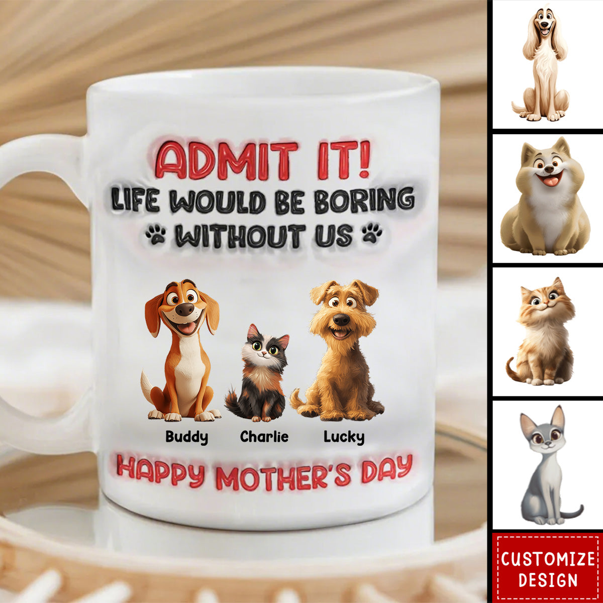 Admit It Life Would Be Boring Without Us, Funny Cartoon Pet Personalized Mug