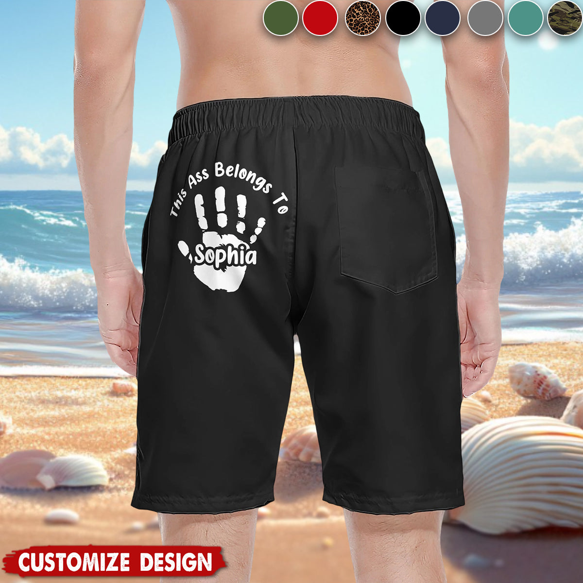 This A$$ Belongs To - Personalized Men's Beach Shorts - Naughty Gifts For Husband