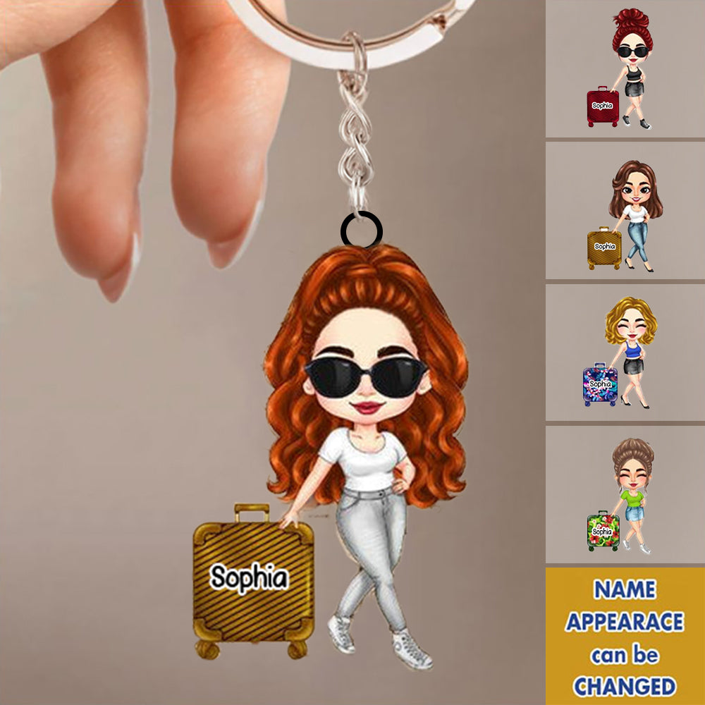 Personalized Just A Girl Who Loves Traveling Personalized Acrylic Keychain- Gift For Travel Lover