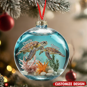 Turtle Couple - Personalized Turtle Transparent Ornament