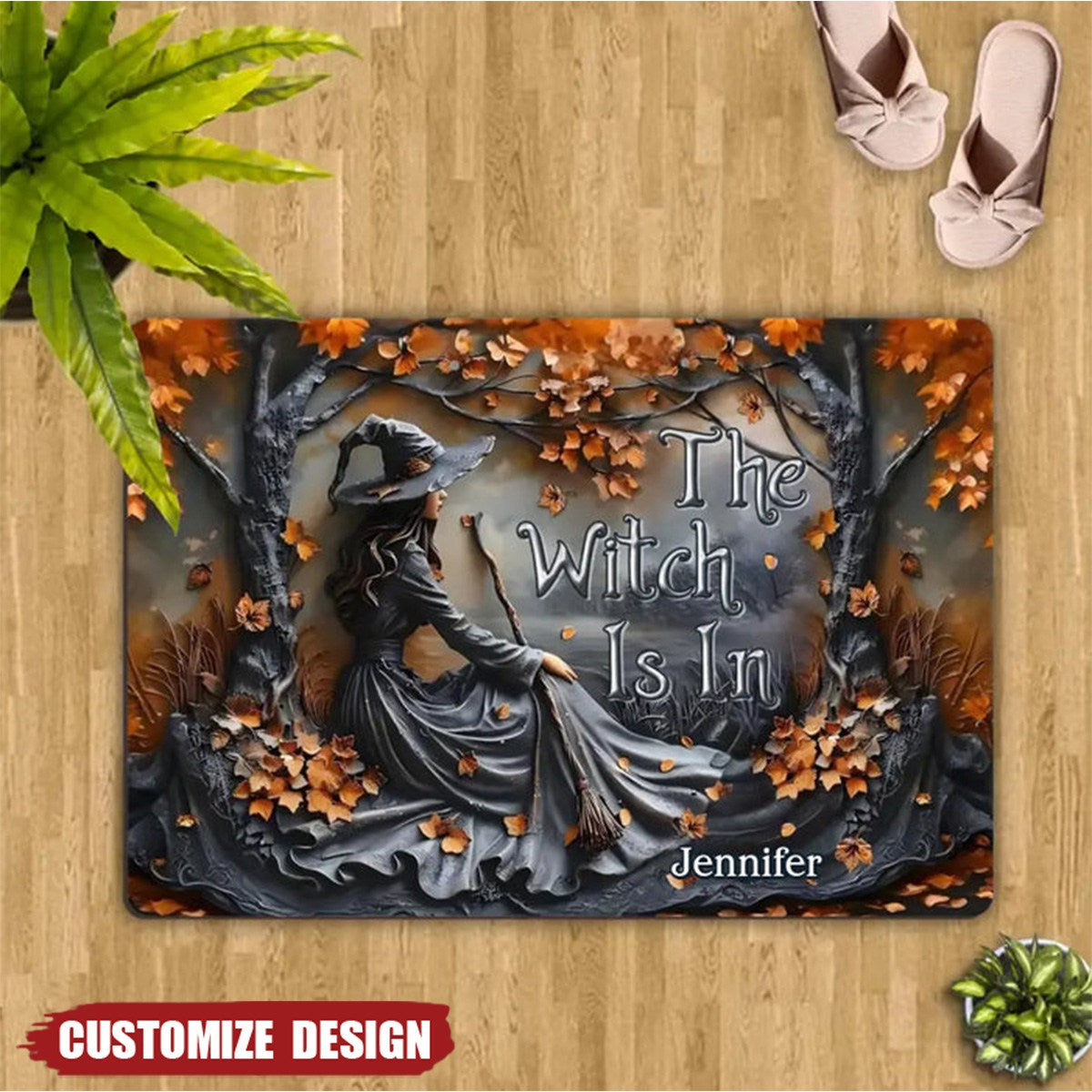 The Witch Is In - Personalized Witch Broom Doormat