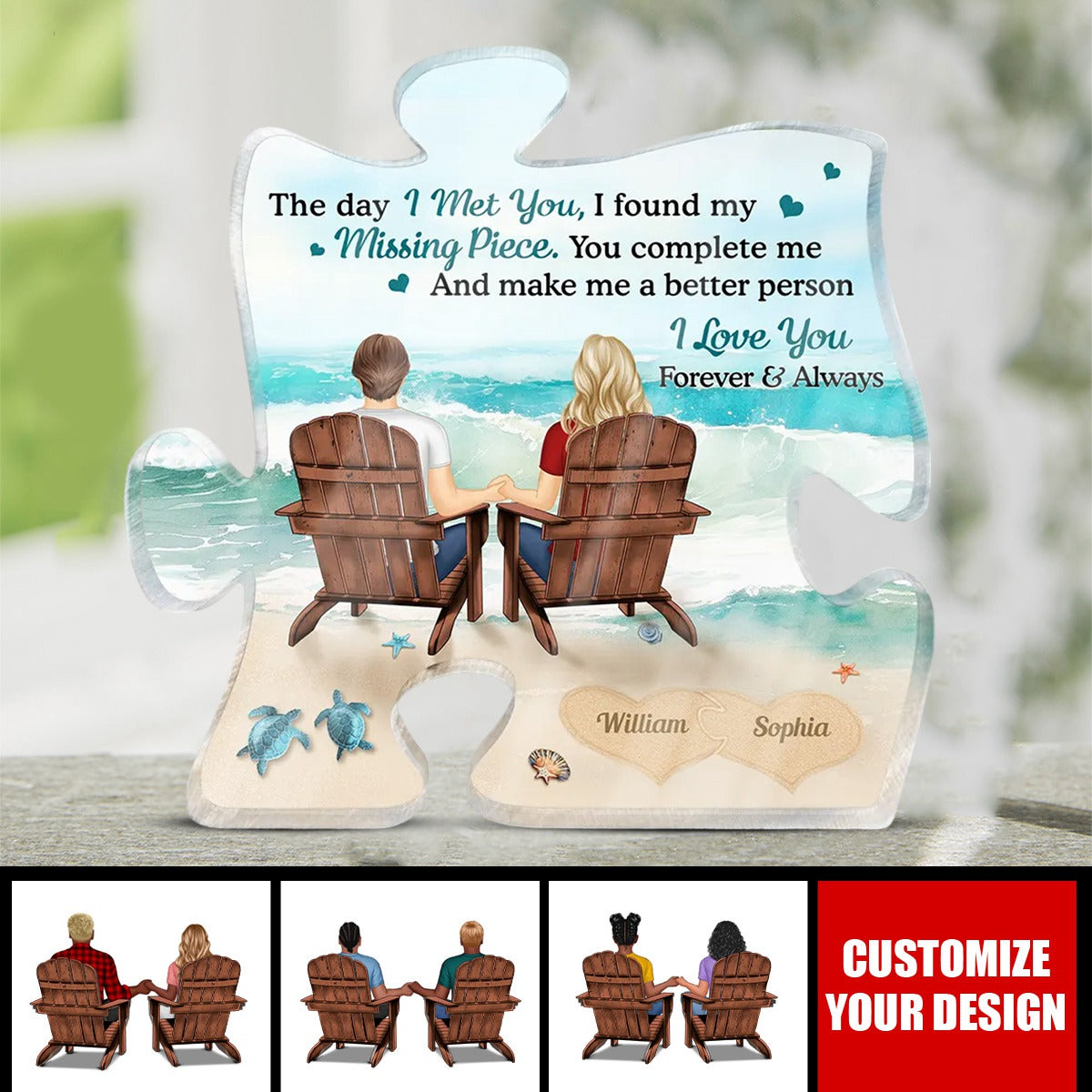 Couple Holding Hands I Found My Missing Piece - Personalized Puzzle Shaped Acrylic Plaque