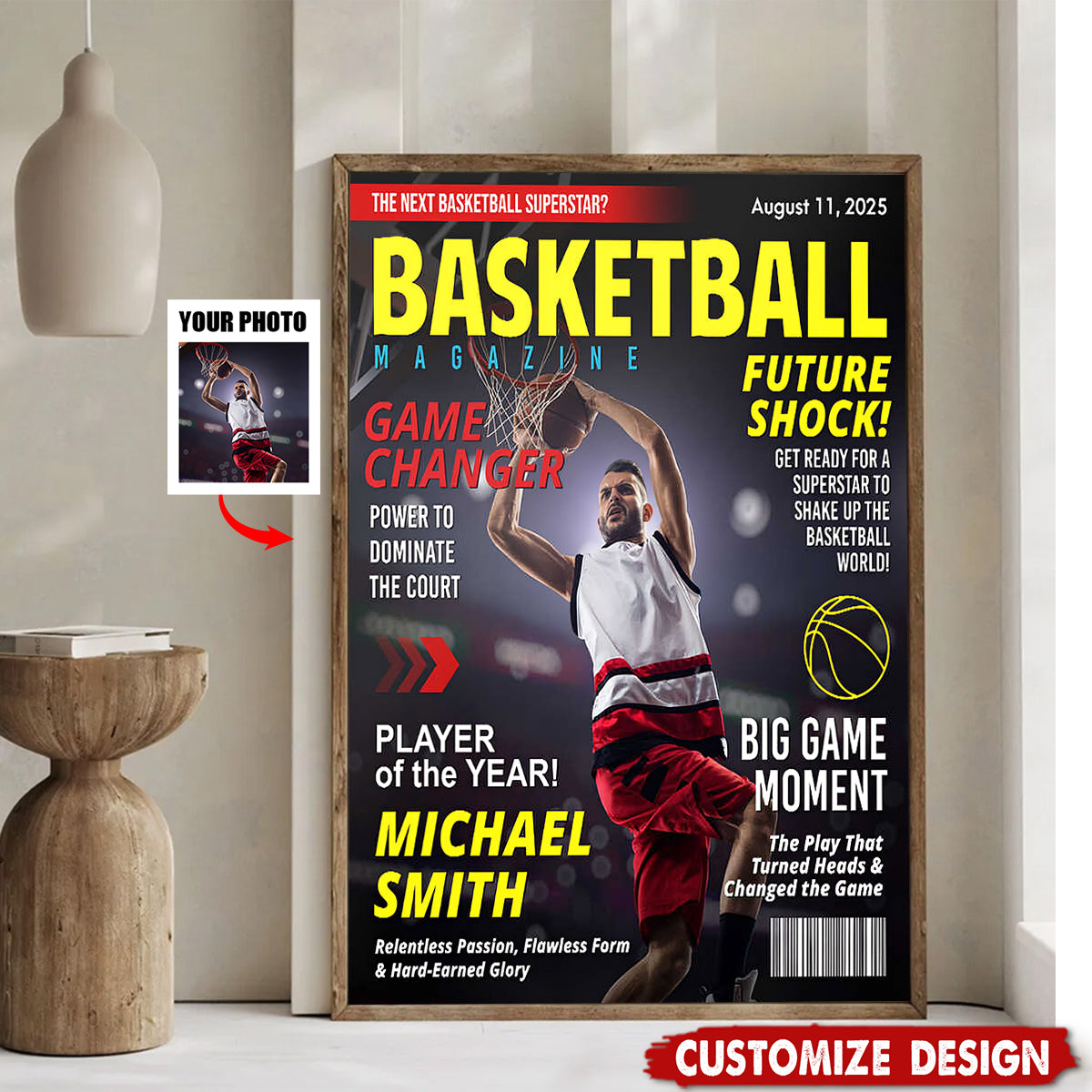 Personalized Basketball Magazine Cover Poster - Basketball Lovers Gift