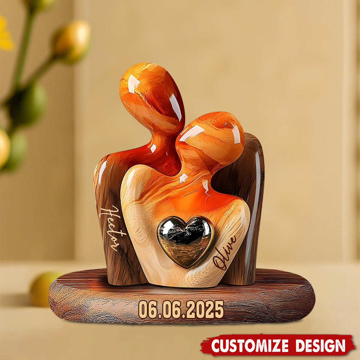 Elegant Couple Statue with Heart Inlay - Personalized Couple Acrylic Plaque